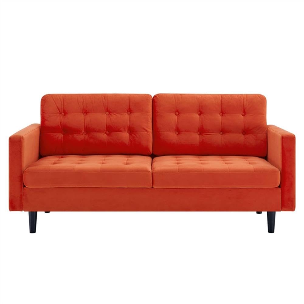 Orange Velvet Tufted Sofa with Black Wood Legs L563006
