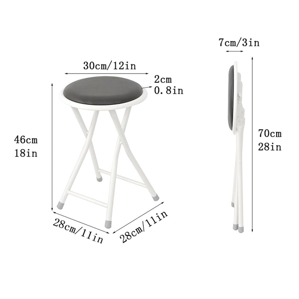 Portable Folding Stool, Upholstered Round Stool, Black 18In F684017