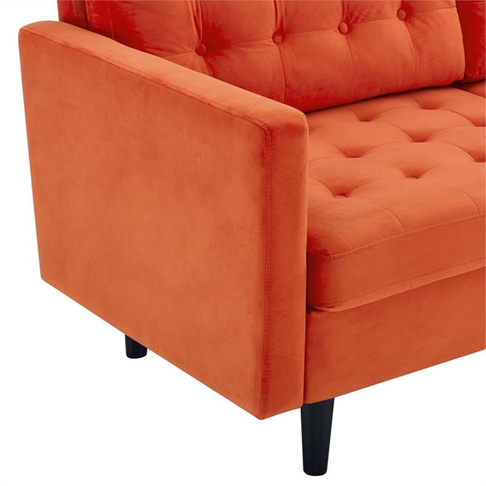 Orange Velvet Tufted Sofa with Black Wood Legs L563006