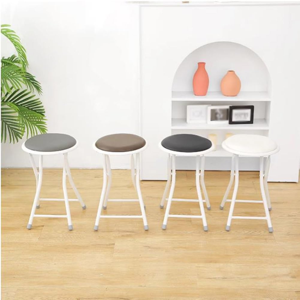 Portable Folding Stool, Upholstered Round Stool, Black 18In F684017