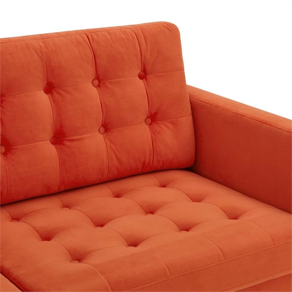 Orange Velvet Tufted Sofa with Black Wood Legs L563006