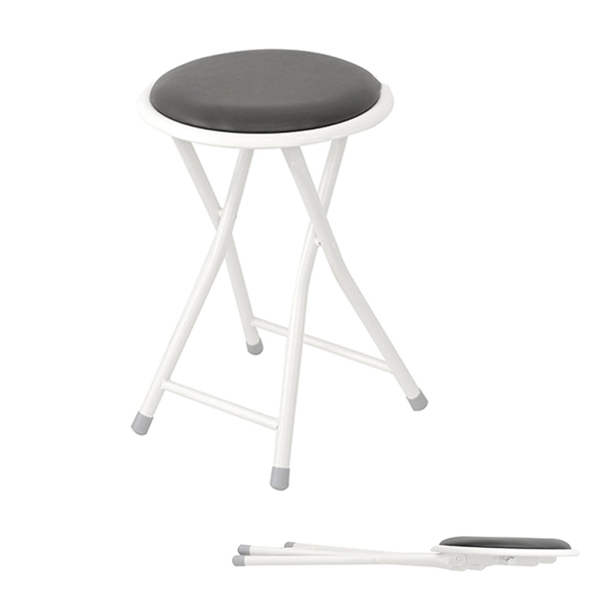 Portable Folding Stool, Upholstered Round Stool, Black 18In F684017