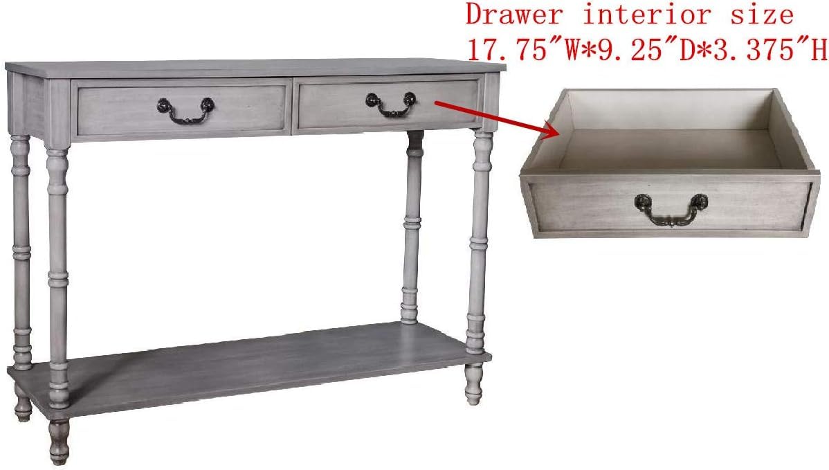Washed Oak Wood Console Table with 2 Drawers L43831