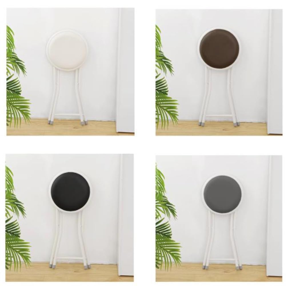 Portable Folding Stool, Upholstered Round Stool, Black 18In F684017