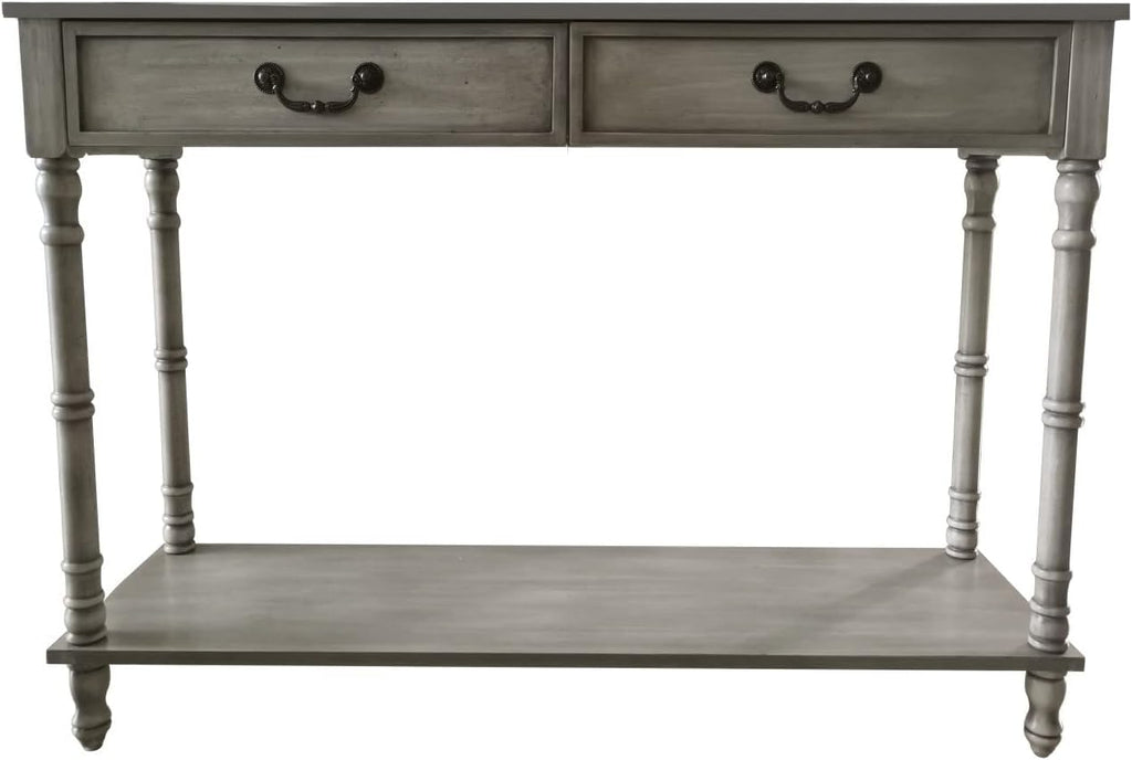 Washed Oak Wood Console Table with 2 Drawers L43831