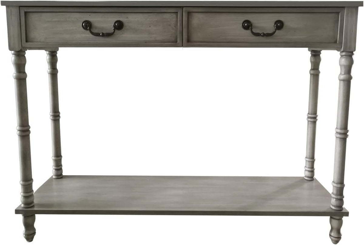Washed Oak Wood Console Table with 2 Drawers L43831