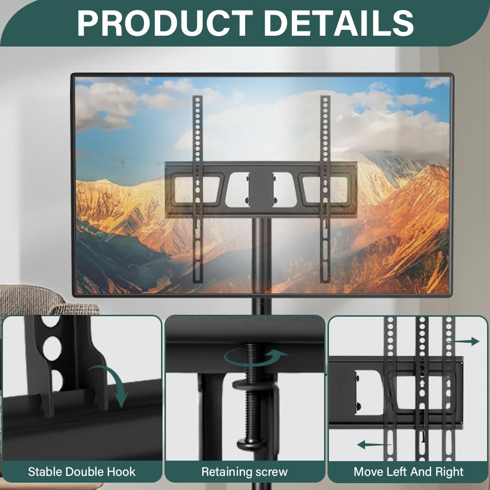 Rolling TV Stand with Wheels for 32-55Inch Screens up to 55lbs Black S3573