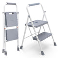 2 Step Ladder with Anti-Slip Pedal and Handrail, 800lbs, Grey Q18309