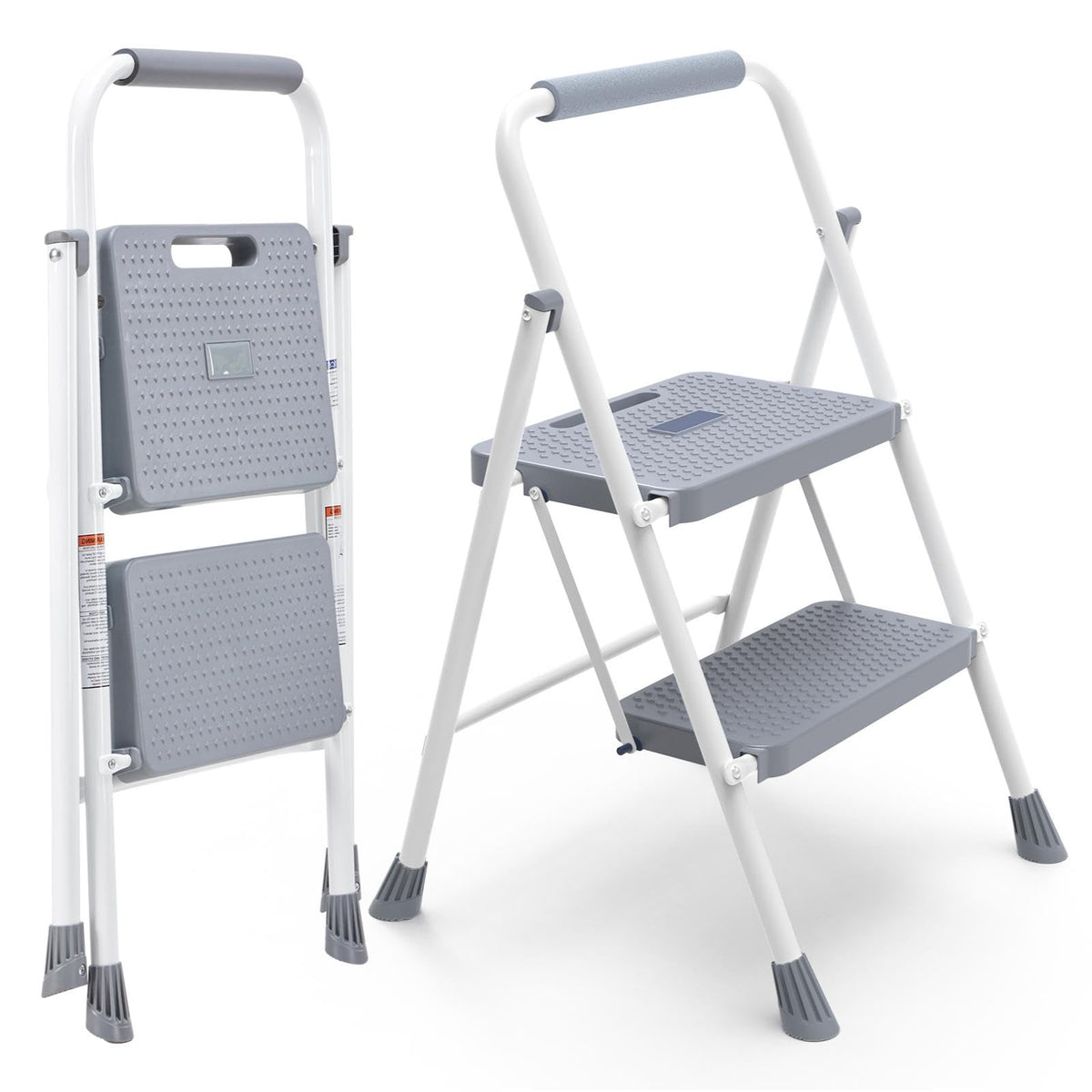 2 Step Ladder with Anti-Slip Pedal and Handrail, 800lbs, Grey Q18309