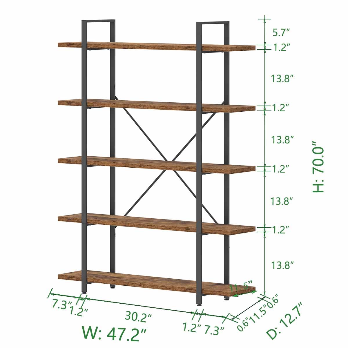Rustic Brown 5 Shelf Wood Bookshelf K60026