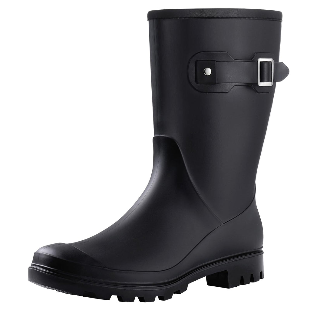 Mid Calf Waterproof Rain Boots with Buckle A3896