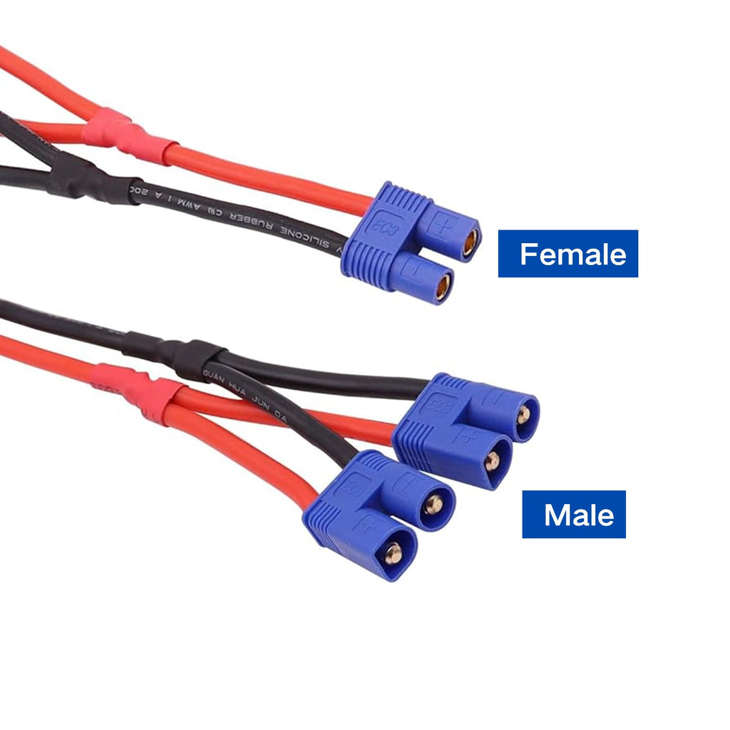 2Pcs EC3 Plug Parallel Battery Connector Cable 1 Female to 2 Male Adapter Y-Harness Splitter 10cm 14awg Silicone Wire Q7516