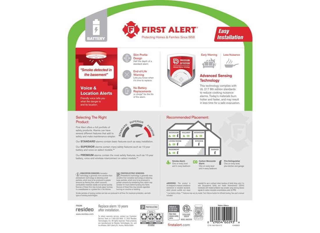 10 Year Battery-Powered Photoelectric Smoke and Carbon Monoxide Detector W6300