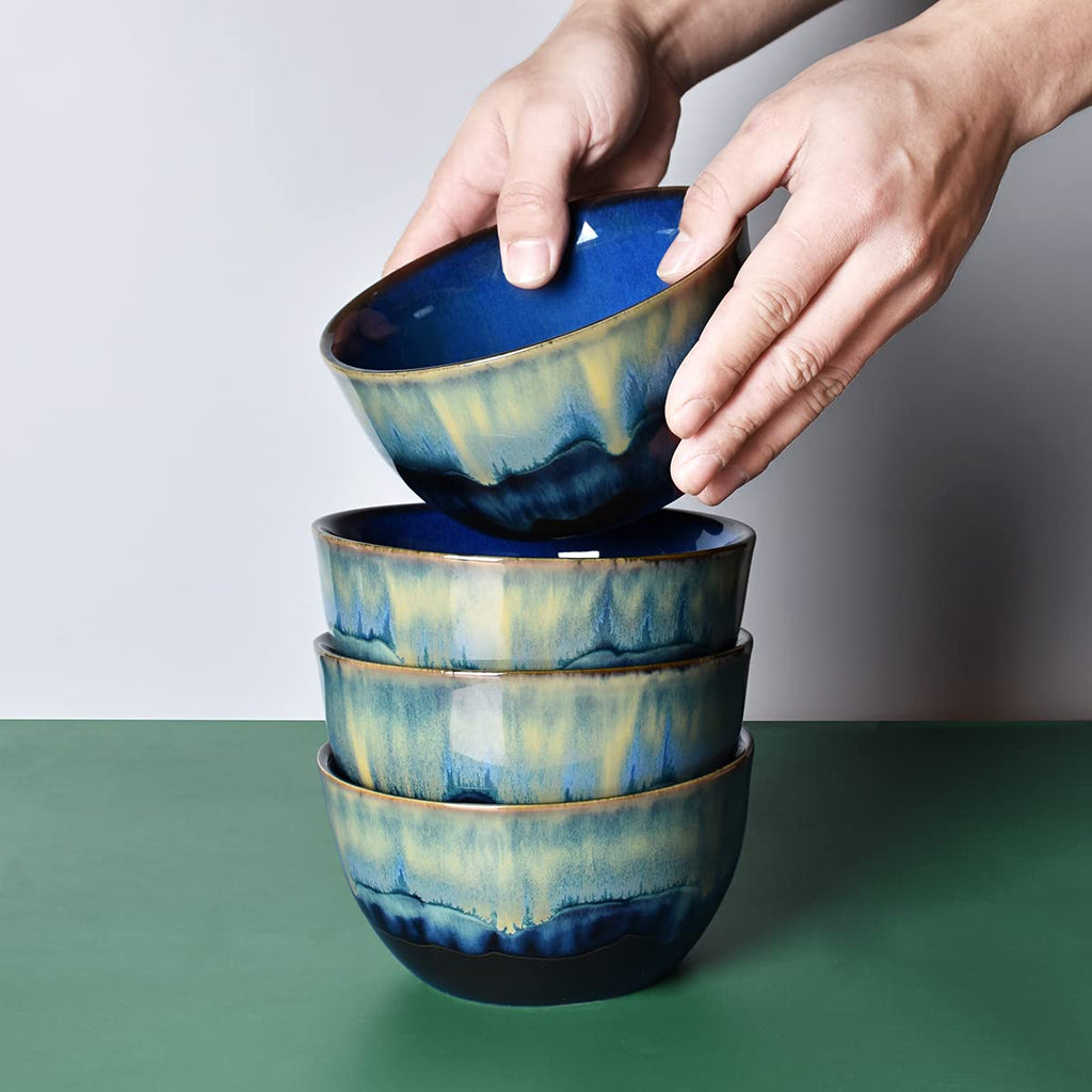 Blue Stoneware Cereal Bowls Set of 4, 26 Oz K599