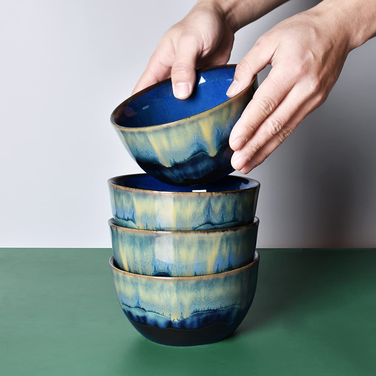 Blue Stoneware Cereal Bowls Set of 4, 26 Oz K599