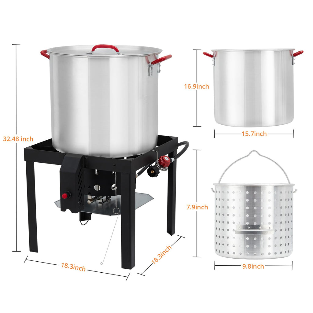 60QT Seafood Boil Pot with Strainer Basket and Propane Burner Stove G632