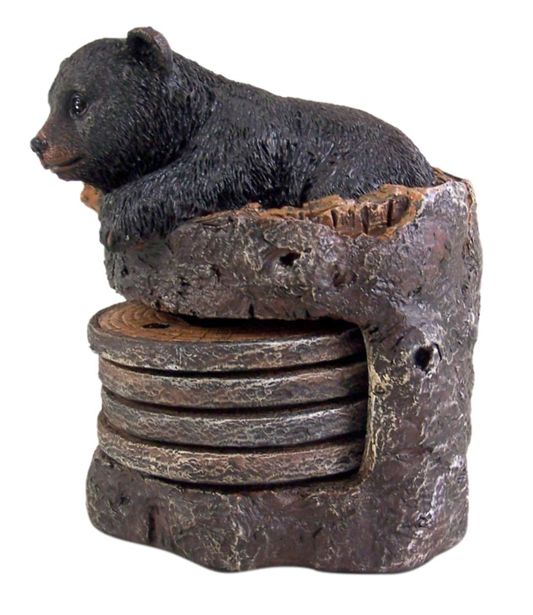 Black Bear Coaster Holder With 4 Coaster Set G116653