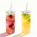 20oz Drinking Jars with Lids and Straws 2 Pack Clear Reusable L340040