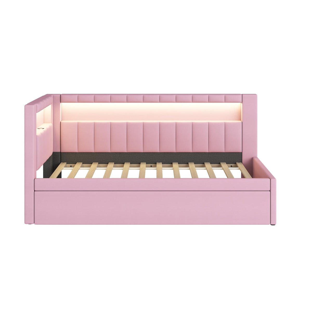 Pink Upholstered Twin Size Daybed with Trundle C9822