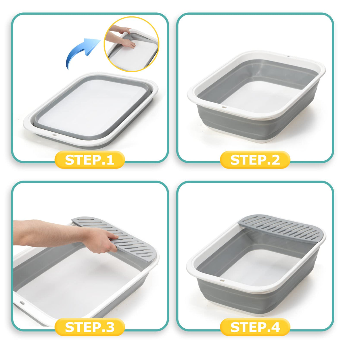 Foldable Height-Adjustable Cat Litter Box with Scoop C3691