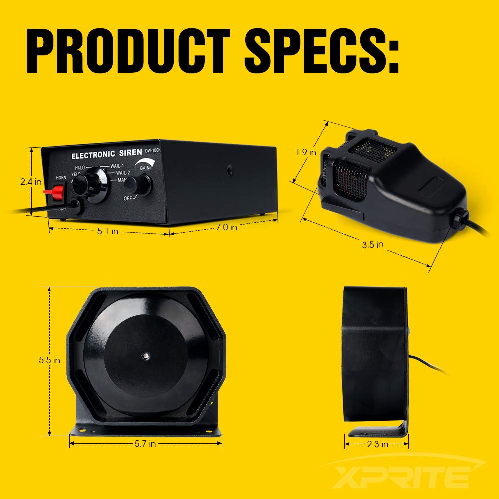 12V 100W 7 Tone Warning Speaker Siren Set with Microphone K108