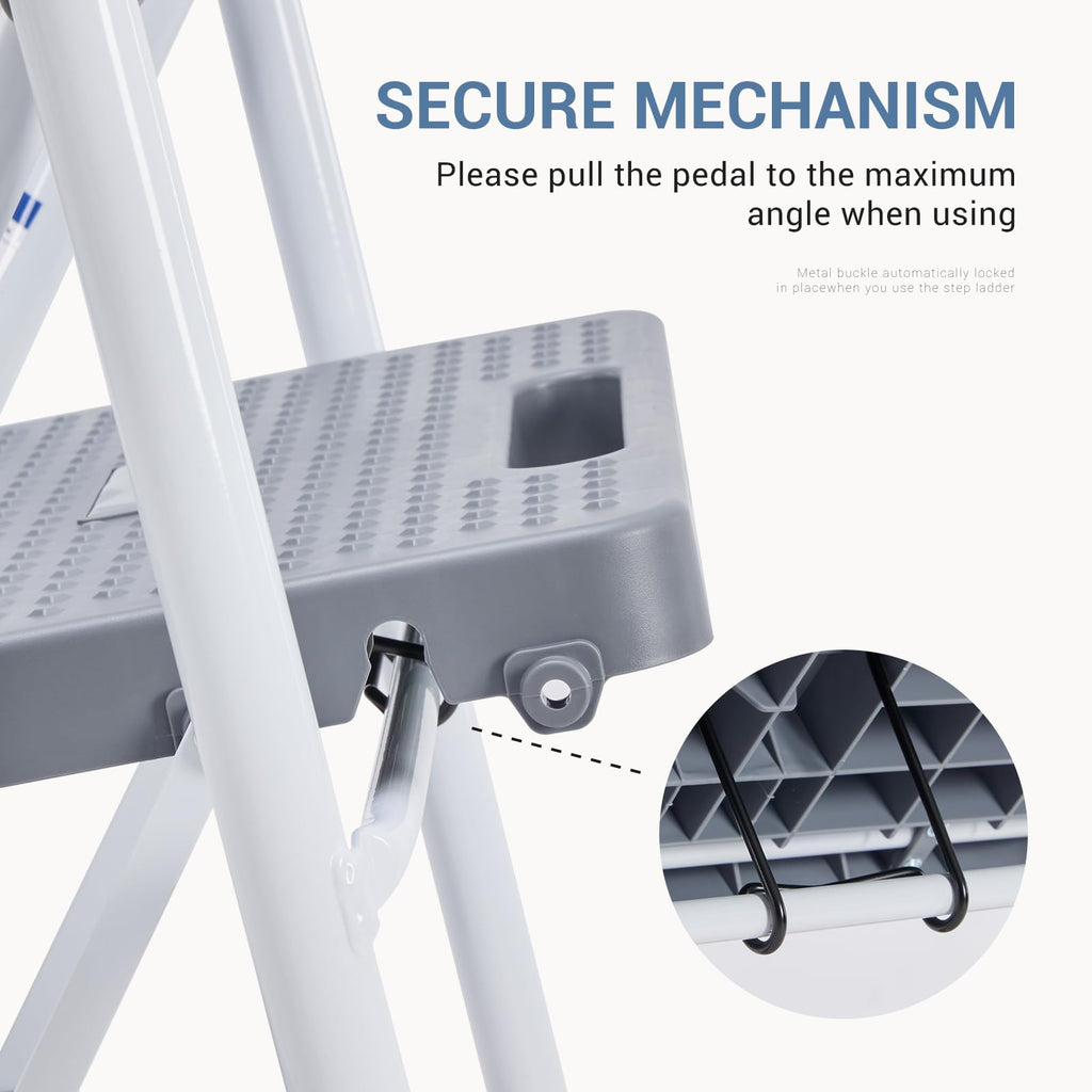 2 Step Ladder with Anti-Slip Pedal and Handrail, 800lbs, Grey Q18309