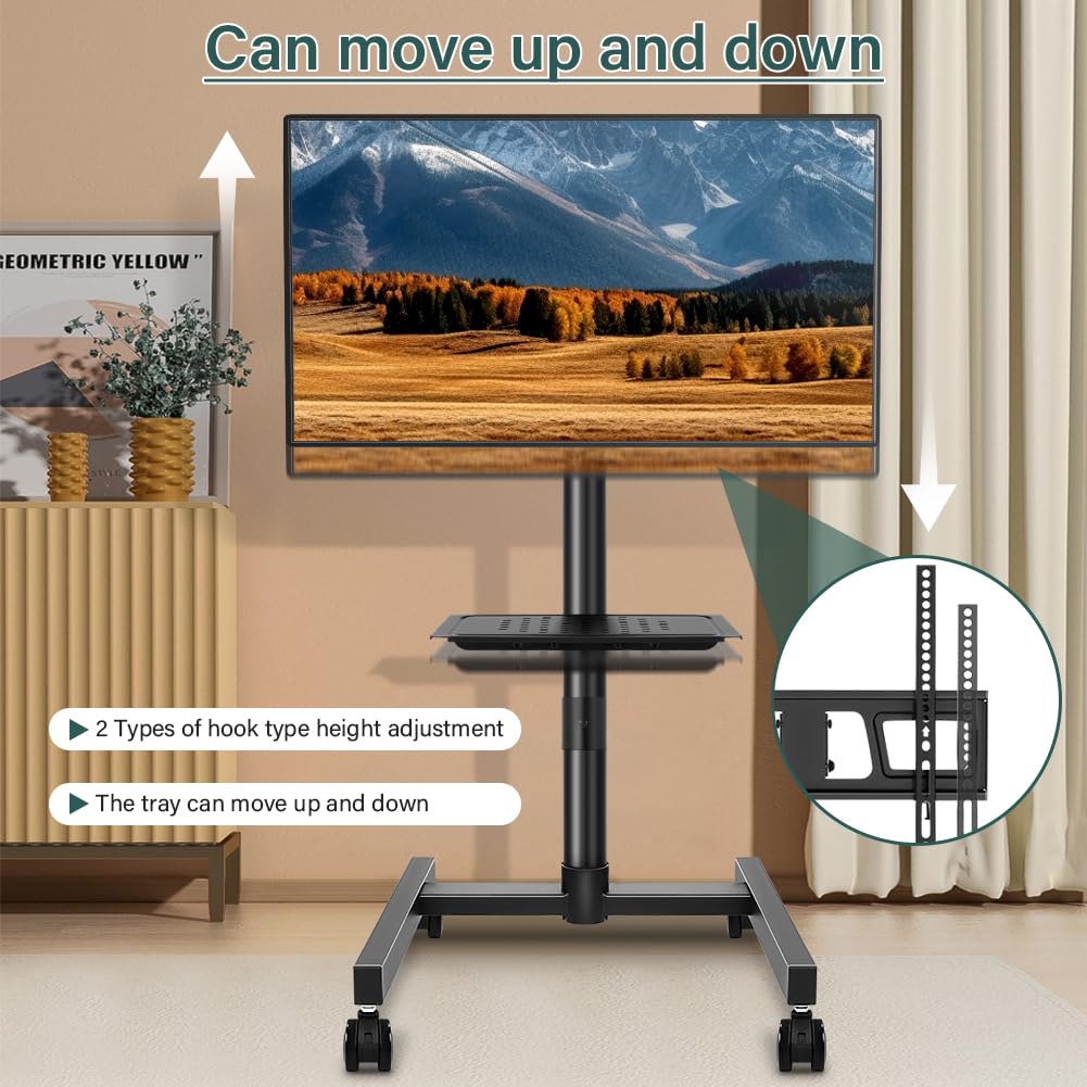 Rolling TV Stand with Wheels for 32-55Inch Screens up to 55lbs Black S3573