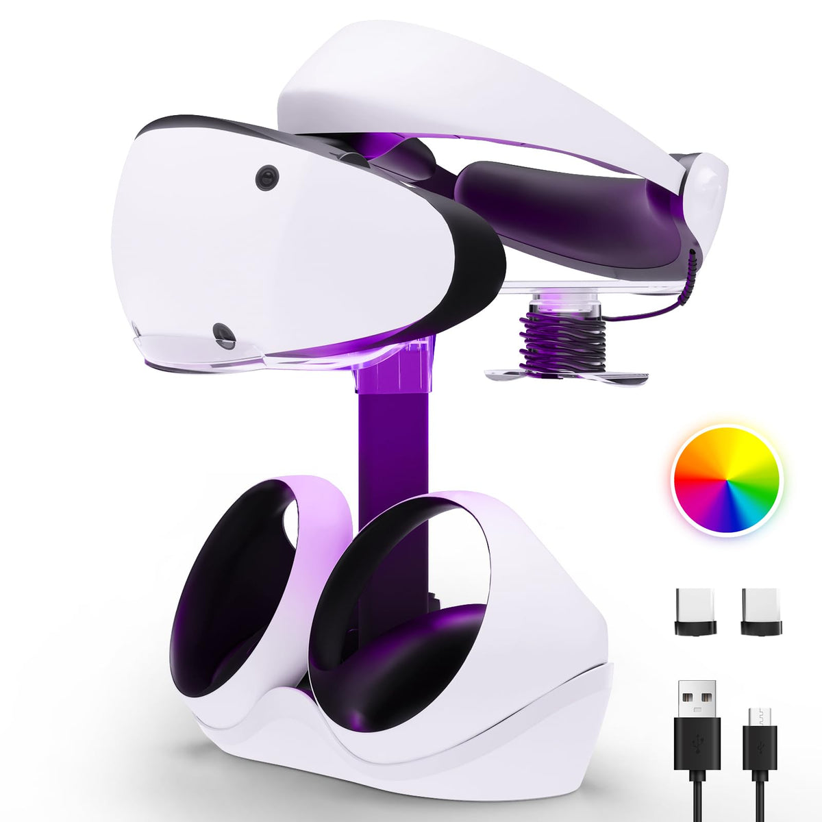Charging Station with 7 RGB Light, Headset Display Stand, Dual Controllers Charger Dock Q855803