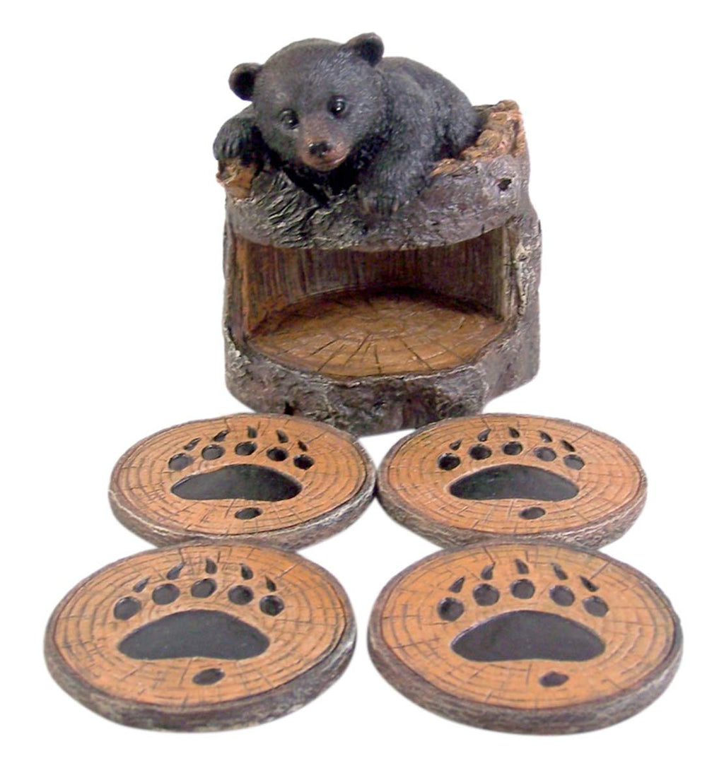 Black Bear Coaster Holder With 4 Coaster Set G116653