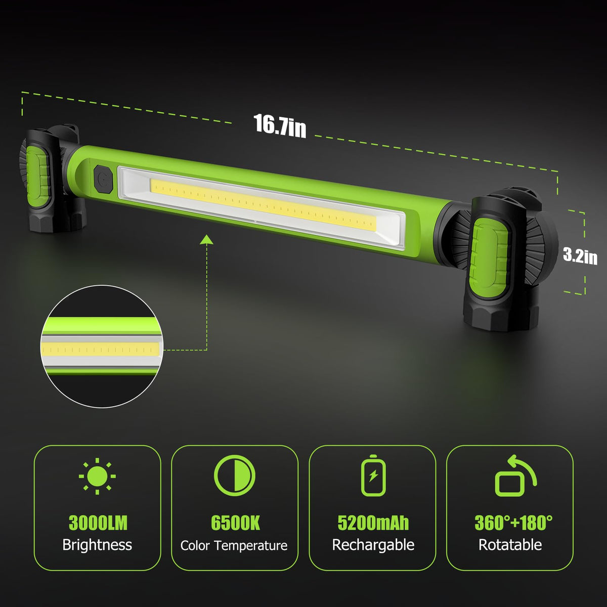 3000LM Magnetic Rechargeable LED Work Light G110