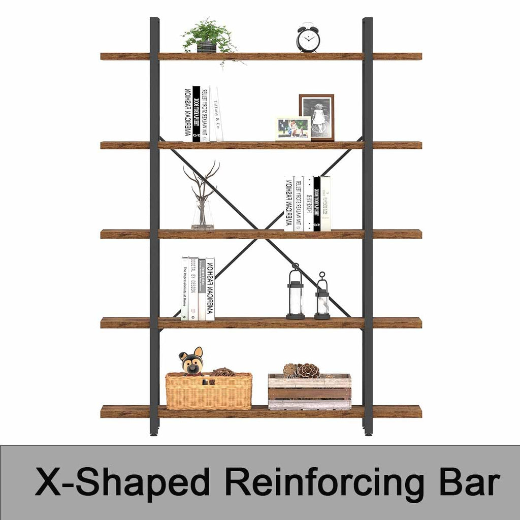 Rustic Brown 5 Shelf Wood Bookshelf K60026