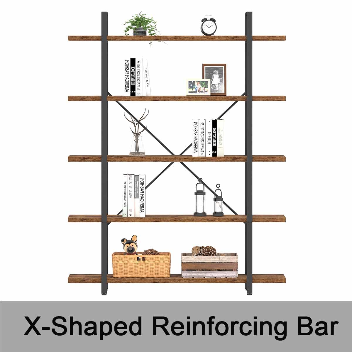 Rustic Brown 5 Shelf Wood Bookshelf K60026