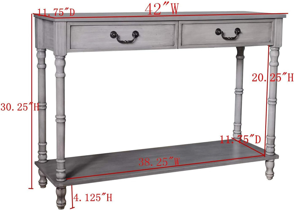 Washed Oak Wood Console Table with 2 Drawers L43831
