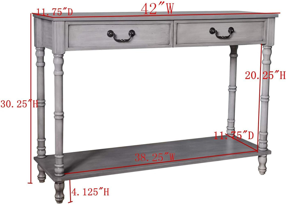 Washed Oak Wood Console Table with 2 Drawers L43831