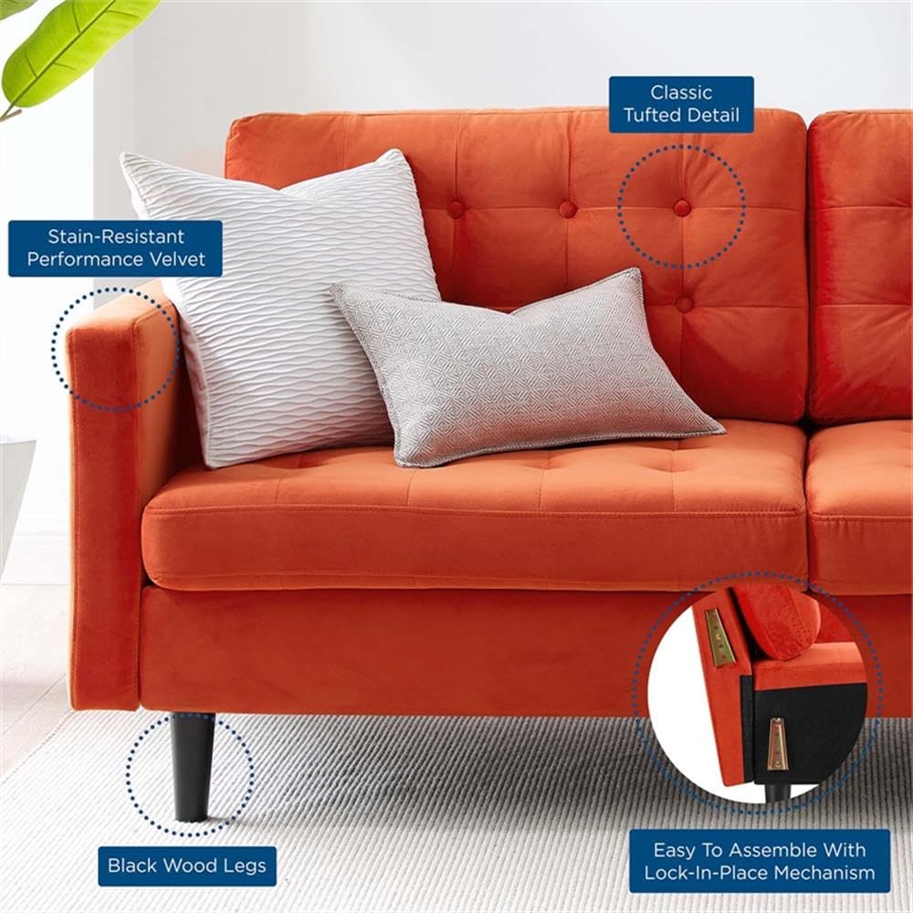 Orange Velvet Tufted Sofa with Black Wood Legs L563006