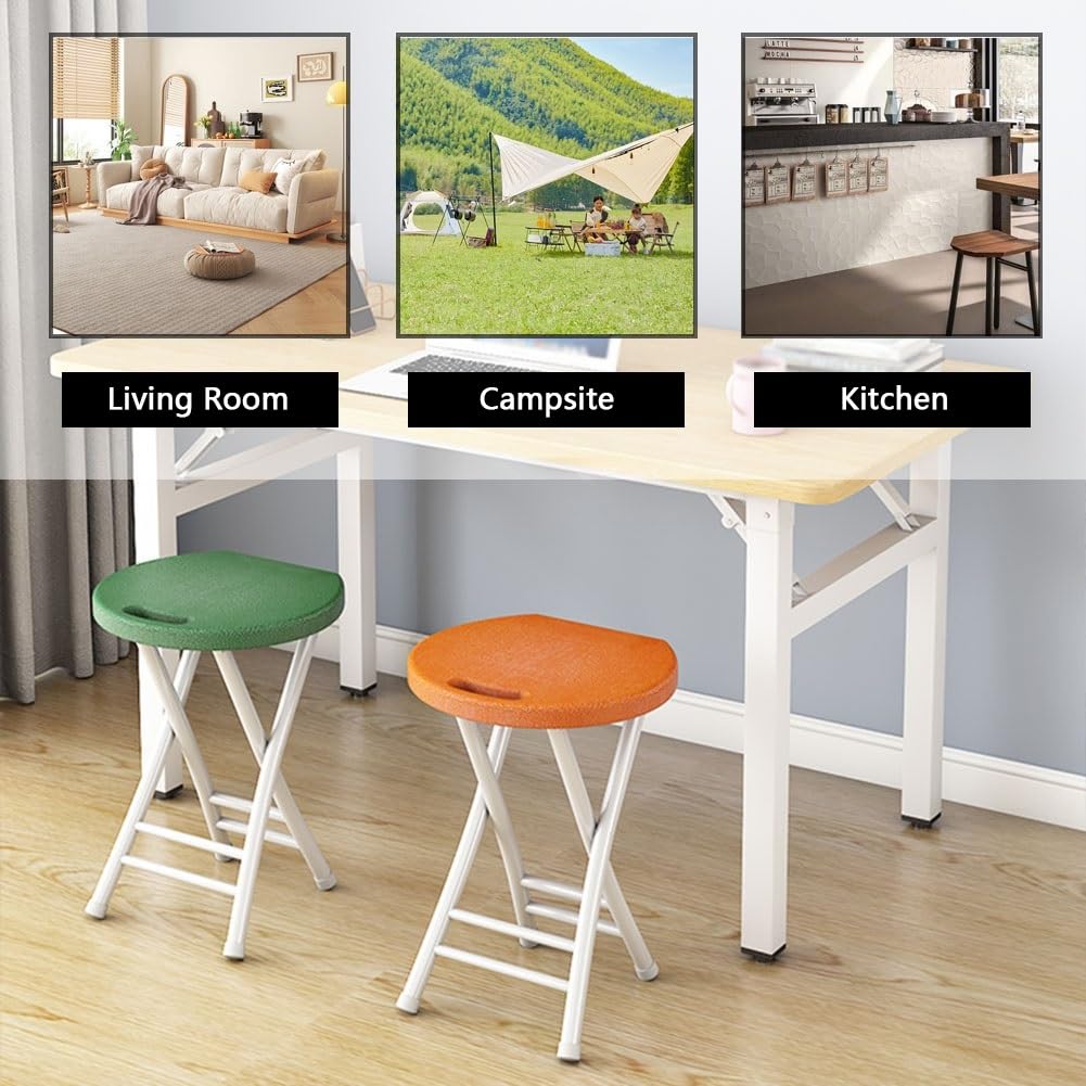 18 Inch Folding Stool with Handles, Plastic Seat, Metal Frame, 110 lbs Capacity S886370