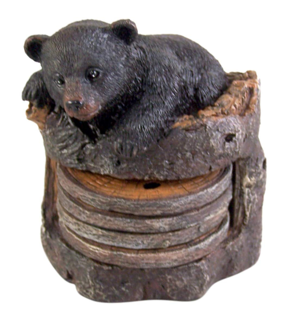 Black Bear Coaster Holder With 4 Coaster Set G116653