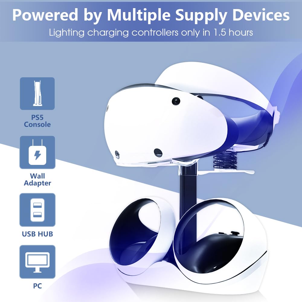 Charging Station with 7 RGB Light, Headset Display Stand, Dual Controllers Charger Dock Q855803
