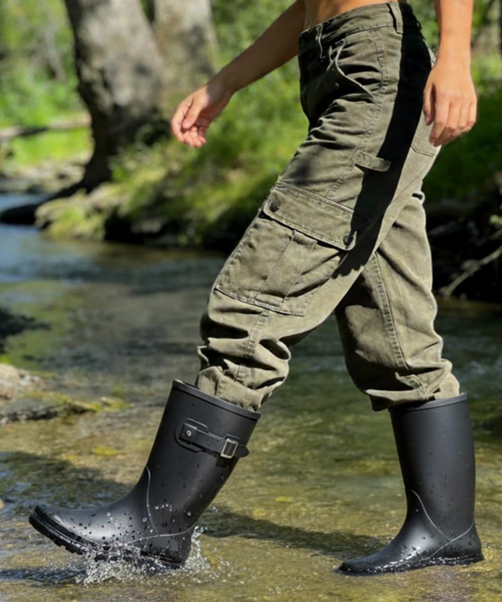 Mid Calf Waterproof Rain Boots with Buckle A3896