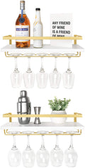 Wall Mounted Wine Rack with Glass Holder and Wood Shelf, 2 Pack N793