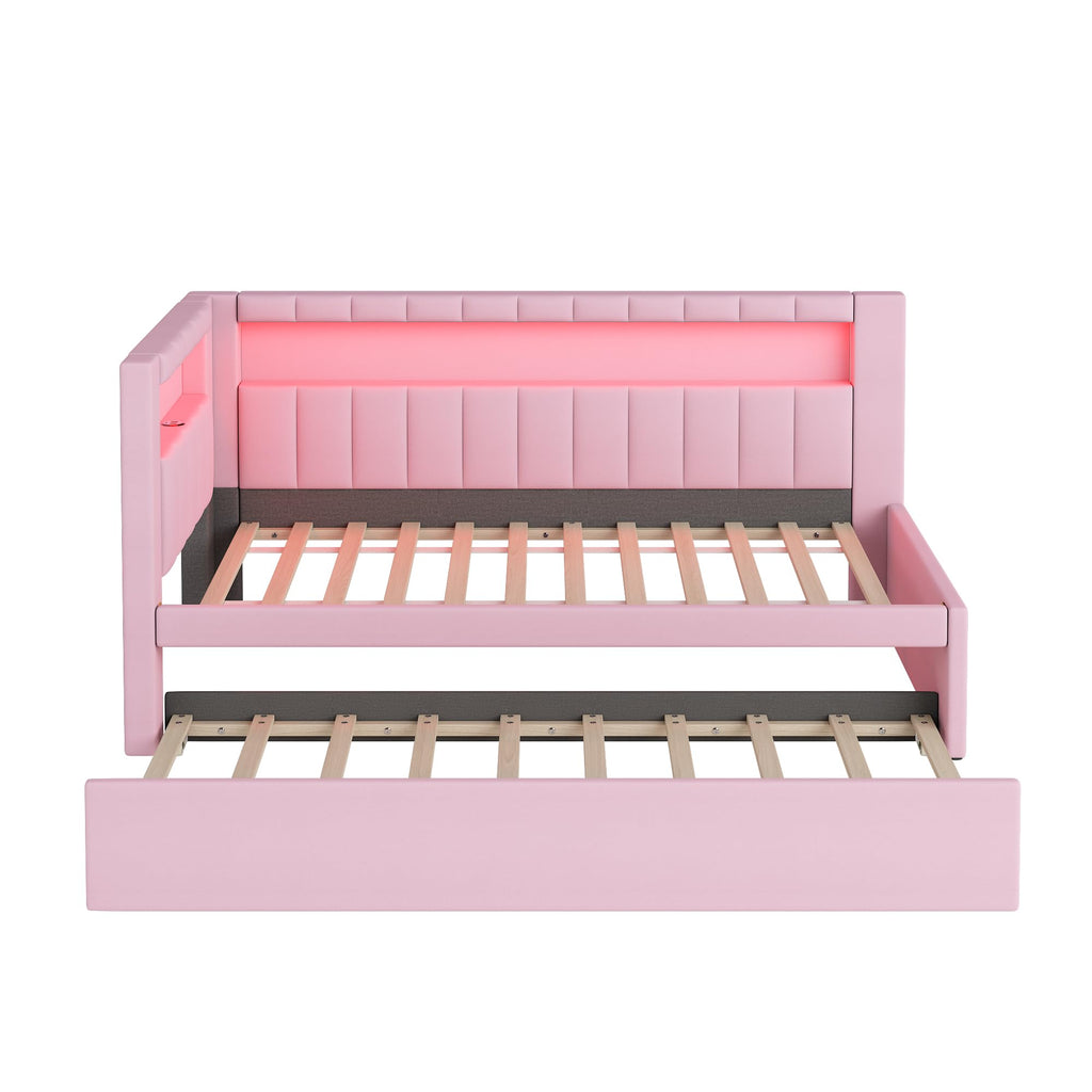 Pink Upholstered Twin Size Daybed with Trundle C9822