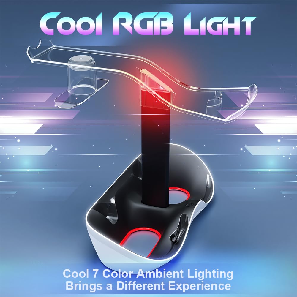Charging Station with 7 RGB Light, Headset Display Stand, Dual Controllers Charger Dock Q855803