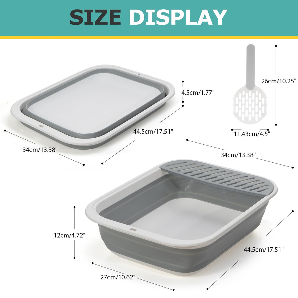 Foldable Height-Adjustable Cat Litter Box with Scoop C3691