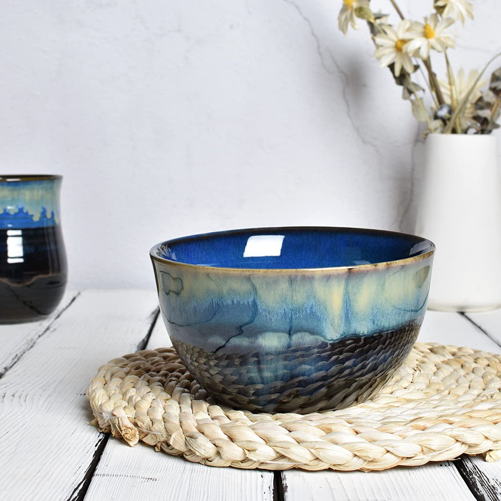 Blue Stoneware Cereal Bowls Set of 4, 26 Oz K599