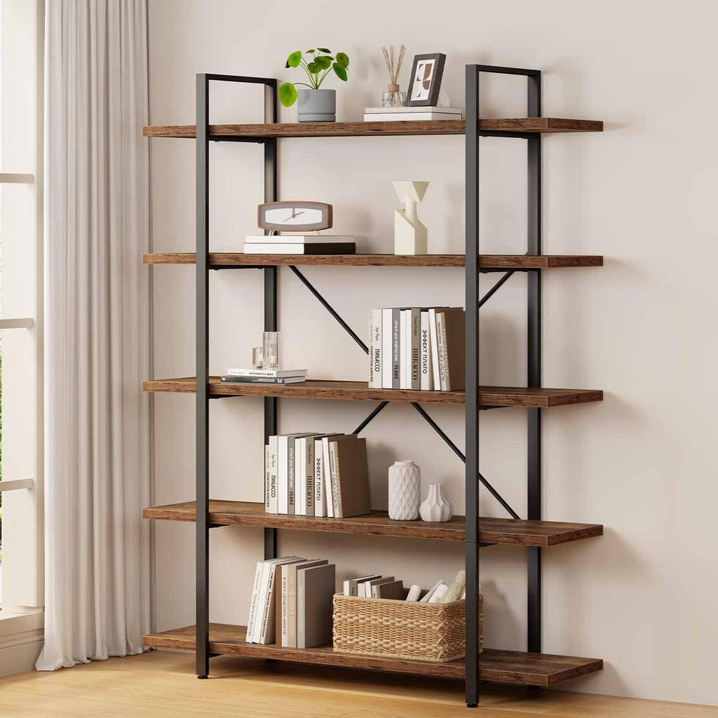 Rustic Brown 5 Shelf Wood Bookshelf K60026
