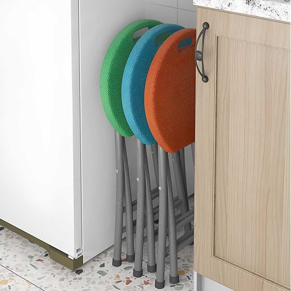 18 Inch Folding Stool with Handles, Plastic Seat, Metal Frame, 110 lbs Capacity S886370