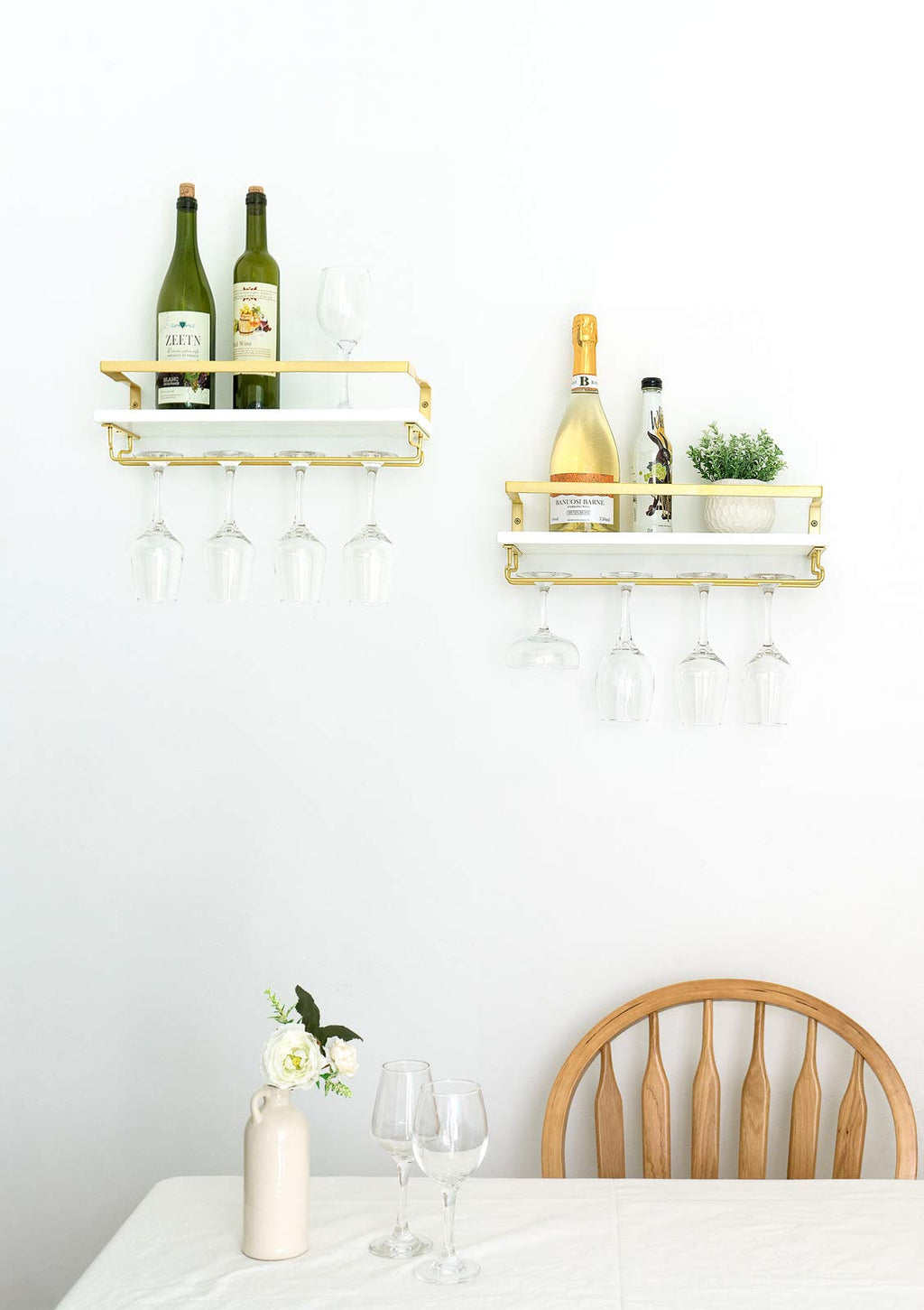Wall Mounted Wine Rack with Glass Holder and Wood Shelf, 2 Pack N793