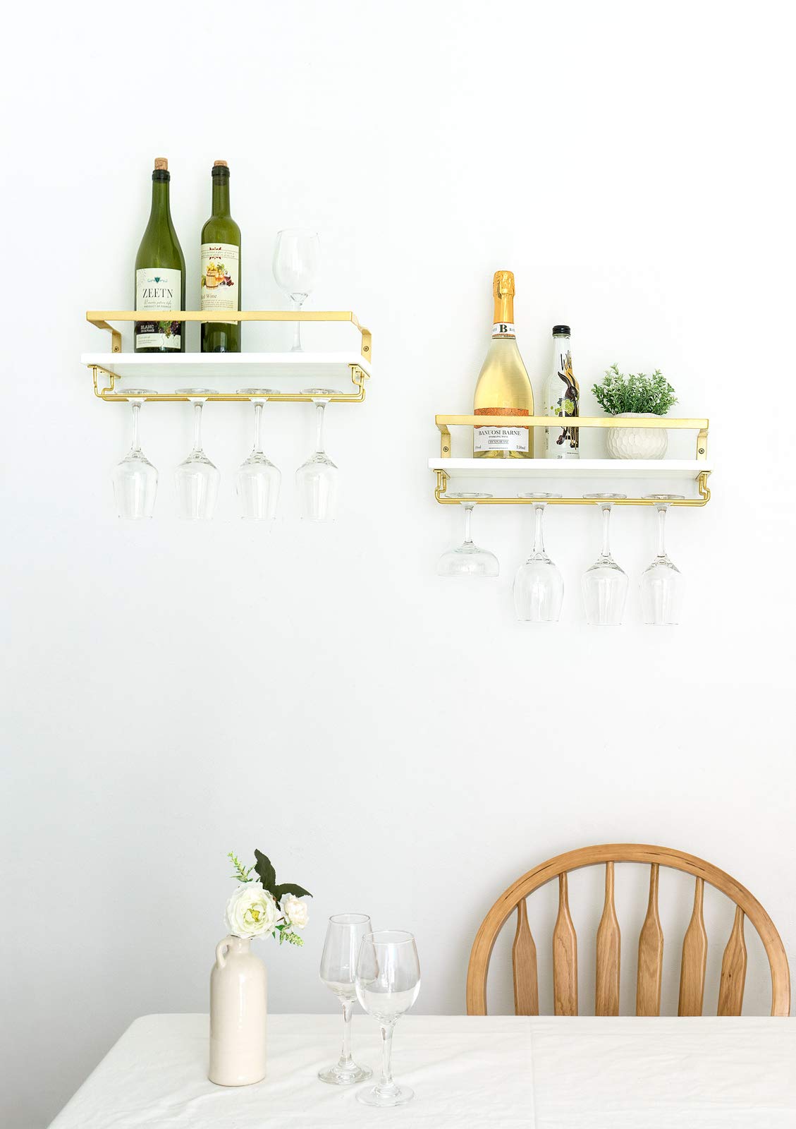 Wall Mounted Wine Rack with Glass Holder and Wood Shelf, 2 Pack N793