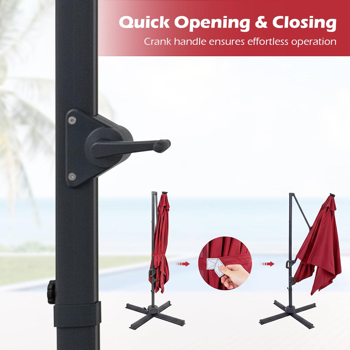 10ft Solar LED Patio Umbrella with Aluminum Pole S319900