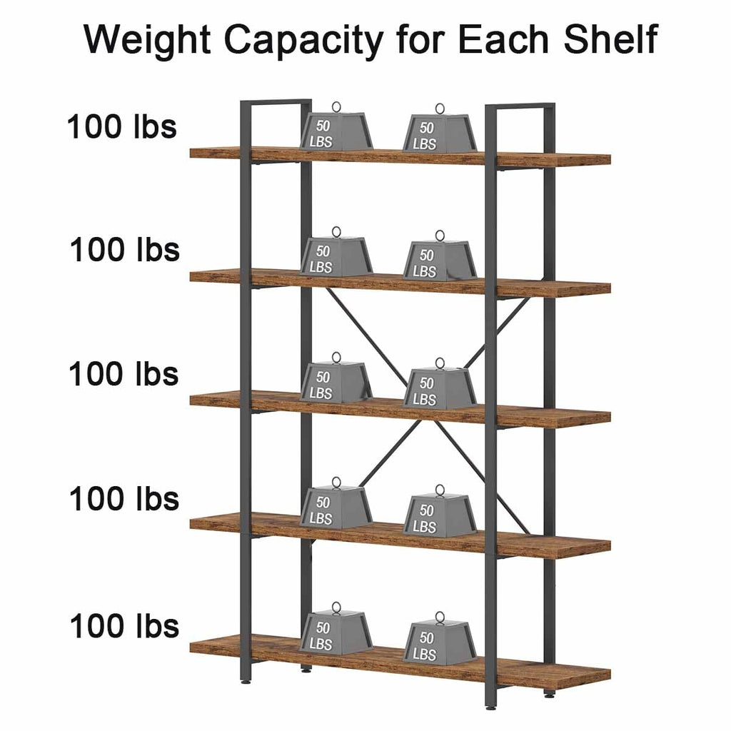 Rustic Brown 5 Shelf Wood Bookshelf K60026